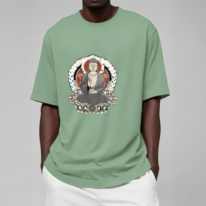 Maglietta con Buddha Stones Mediting Buddha seduto con motivo di loto - image 16