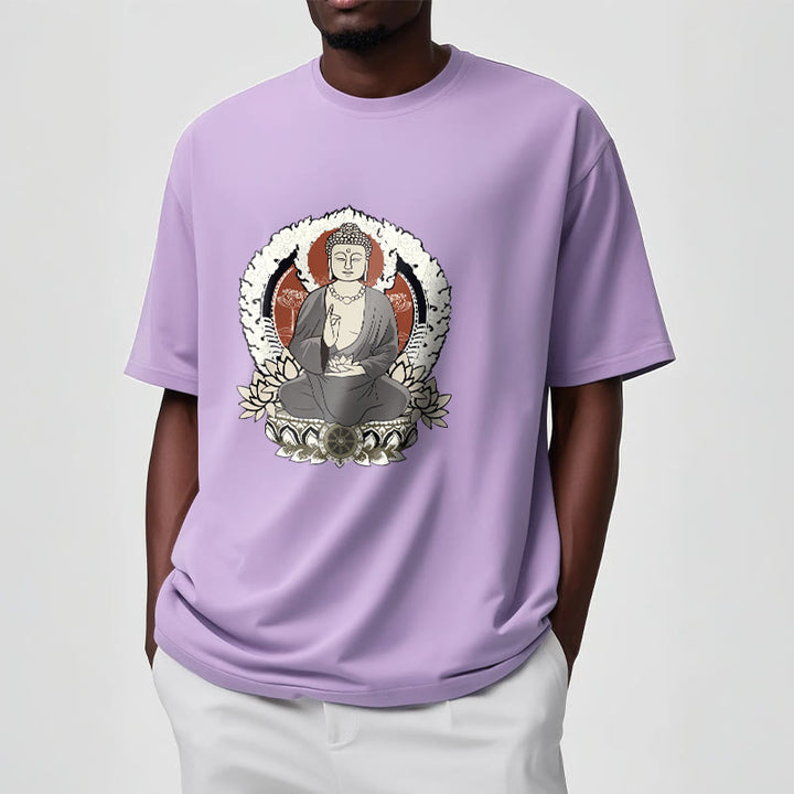 Maglietta con Buddha Stones Mediting Buddha seduto con motivo di loto - image 18