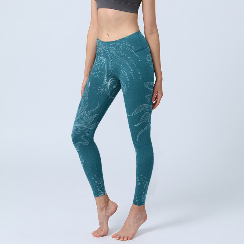 Leggings da palestra con stampa Buddha Stones Blue Koi Fish Flowing Waves, pantaloni da yoga da donna - CadetBlue - US18, UK/AU22, EU50 (4XL) - image 1