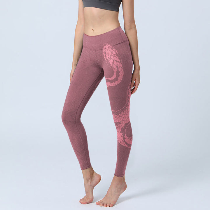 Leggings da palestra con stampa di serpente e pelle di serpente rosa Buddha Stones, pantaloni da yoga da donna - RossoViolaPale - US18, UK/AU22, EU50 (4XL) - image 0