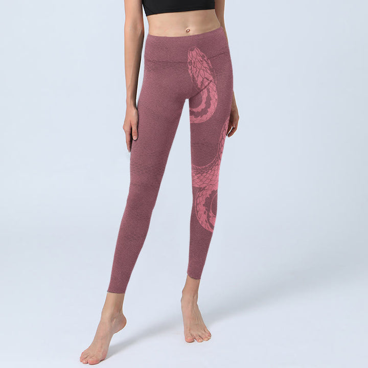 Leggings da palestra con stampa di serpente e pelle di serpente rosa Buddha Stones, pantaloni da yoga da donna - image 5