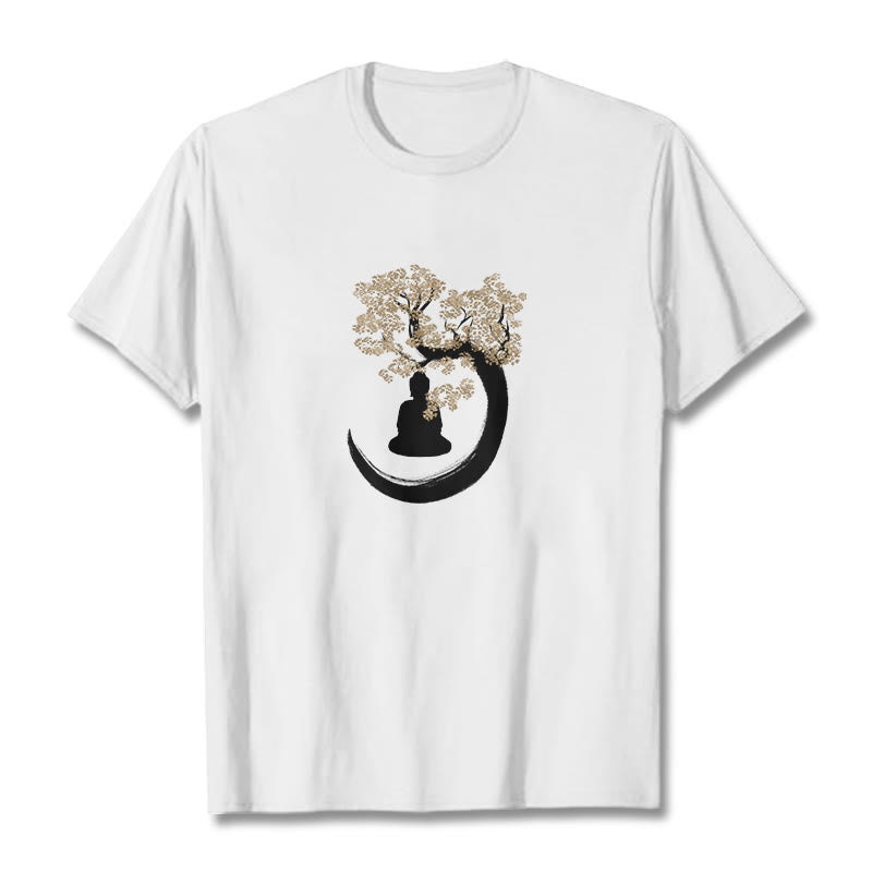 Maglietta in cotone con Buddha Stones Buddha seduto sotto l'albero