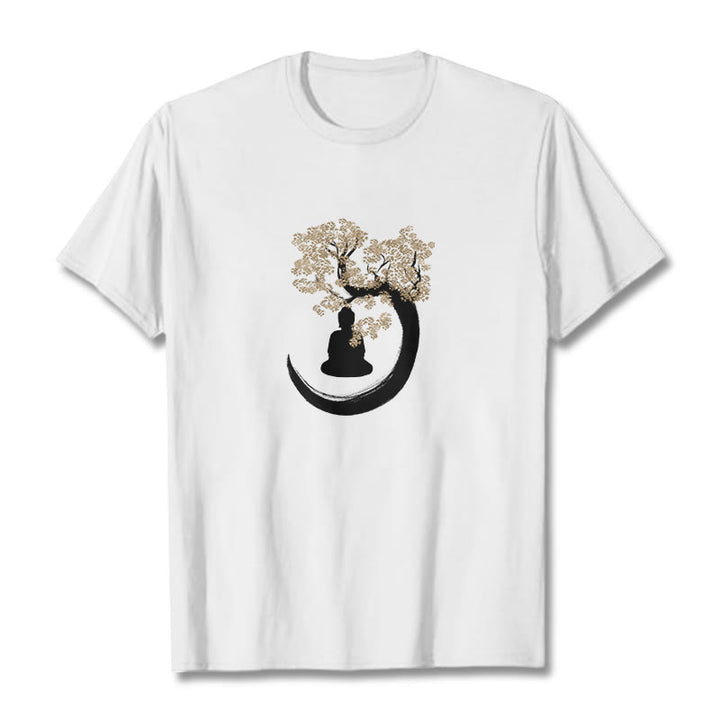 Maglietta in cotone con Buddha Stones Buddha seduto sotto l'albero