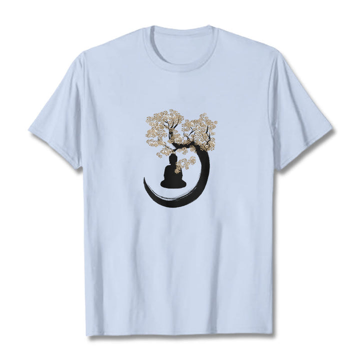 Maglietta in cotone con Buddha Stones Buddha seduto sotto l'albero