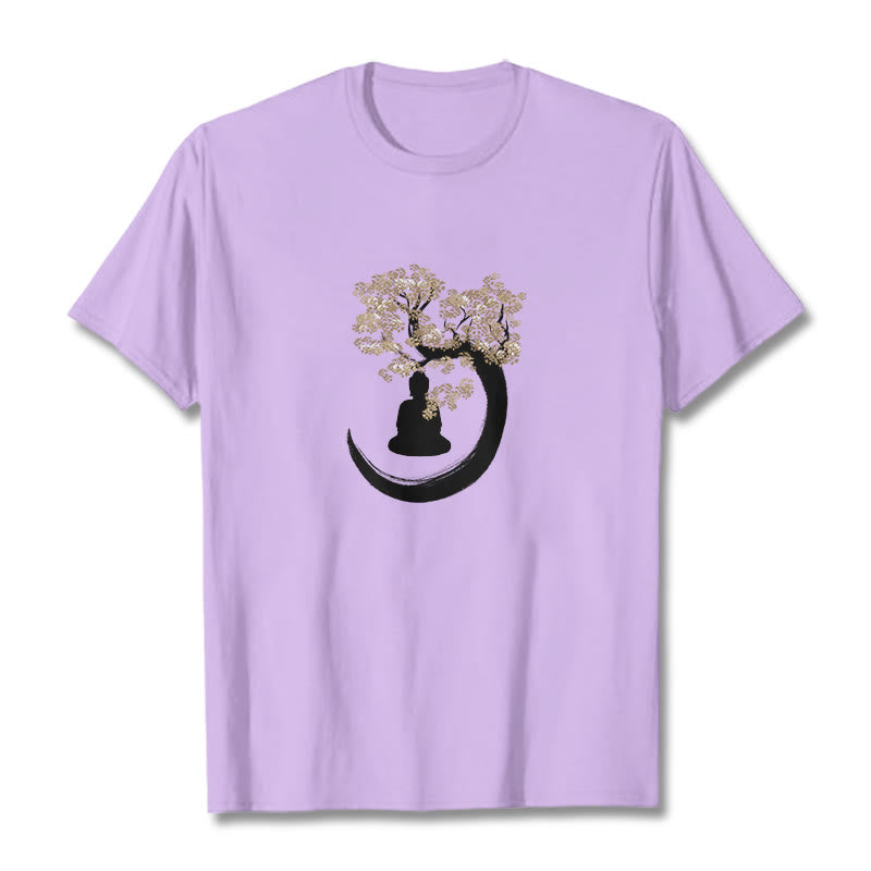 Maglietta in cotone con Buddha Stones Buddha seduto sotto l'albero