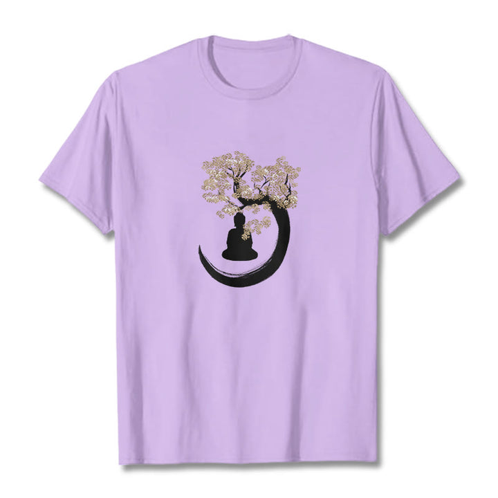 Maglietta in cotone con Buddha Stones Buddha seduto sotto l'albero