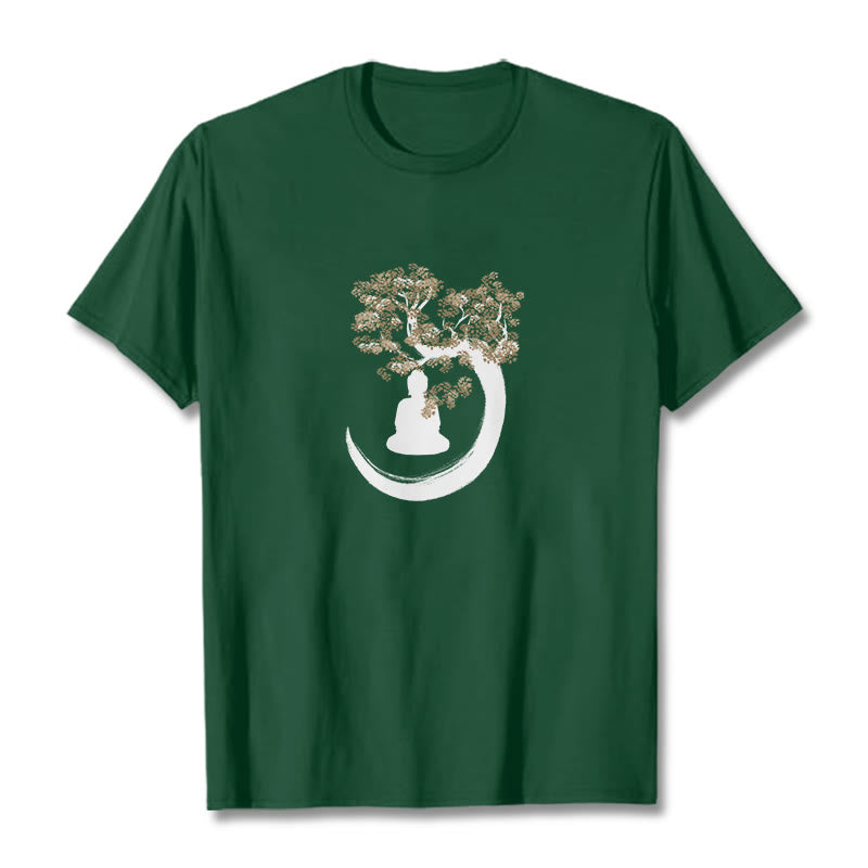 Maglietta in cotone con Buddha Stones Buddha seduto sotto l'albero - Verde foresta - 2XL - image 1