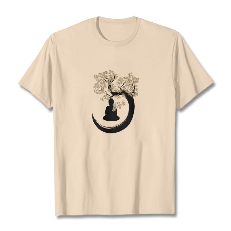 Maglietta in cotone con Buddha Stones Buddha seduto sotto l'albero