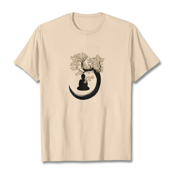Maglietta in cotone con Buddha Stones Buddha seduto sotto l'albero