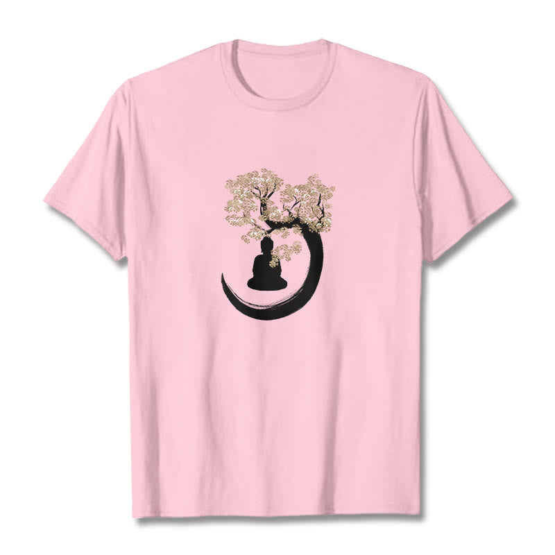 Maglietta in cotone con Buddha Stones Buddha seduto sotto l'albero
