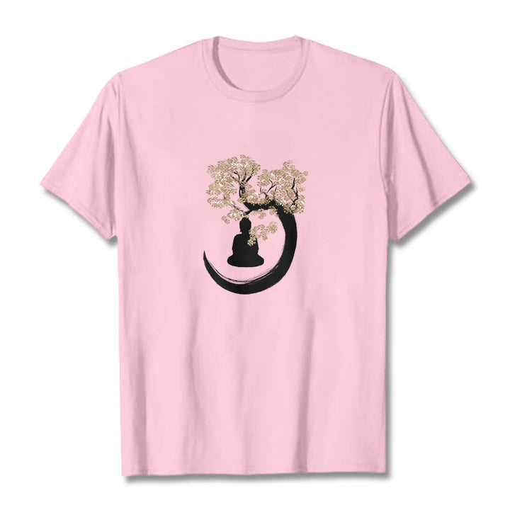 Maglietta in cotone con Buddha Stones Buddha seduto sotto l'albero