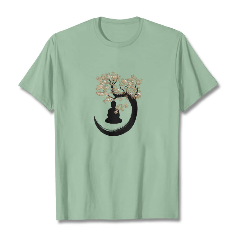 Maglietta in cotone con Buddha Stones Buddha seduto sotto l'albero