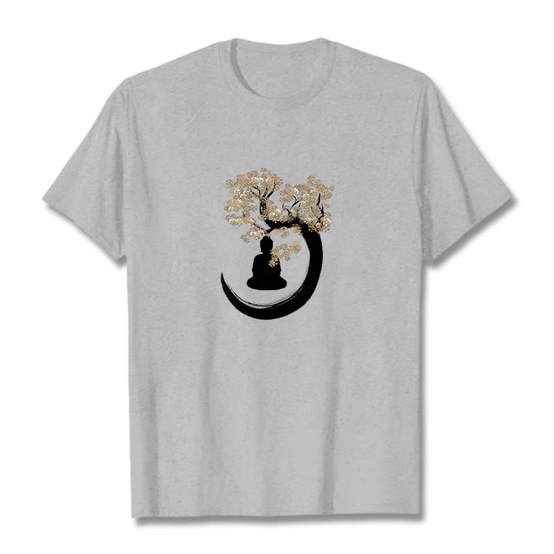 Maglietta in cotone con Buddha Stones Buddha seduto sotto l'albero
