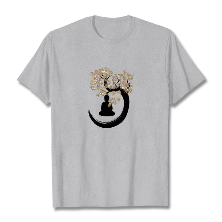 Maglietta in cotone con Buddha Stones Buddha seduto sotto l'albero