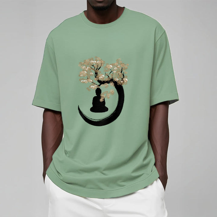 Maglietta in cotone con Buddha Stones Buddha seduto sotto l'albero