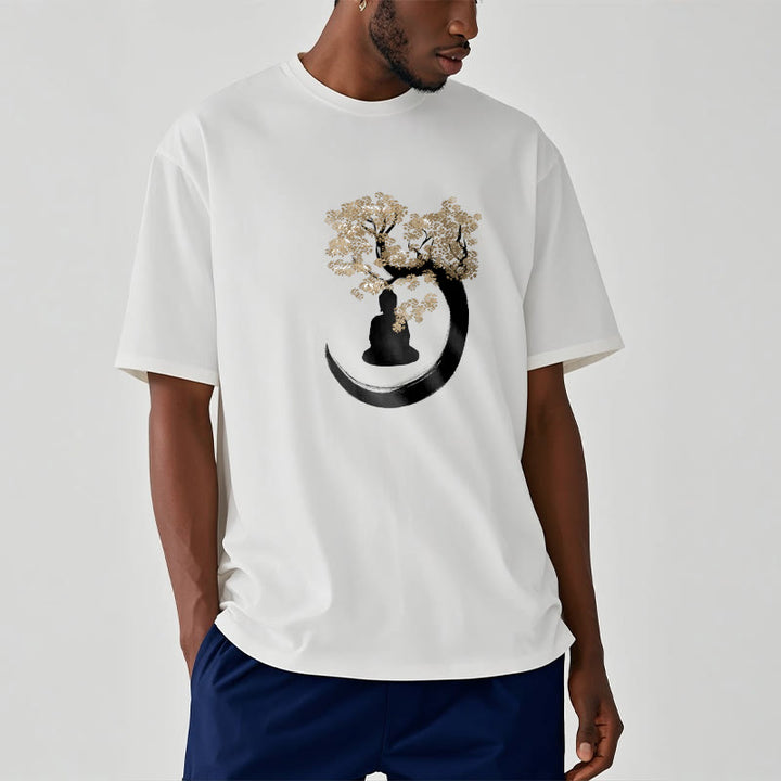 Maglietta in cotone con Buddha Stones Buddha seduto sotto l'albero