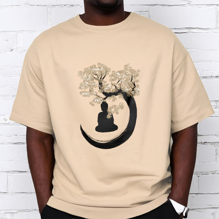 Maglietta in cotone con Buddha Stones Buddha seduto sotto l'albero
