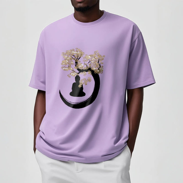 Maglietta in cotone con Buddha Stones Buddha seduto sotto l'albero