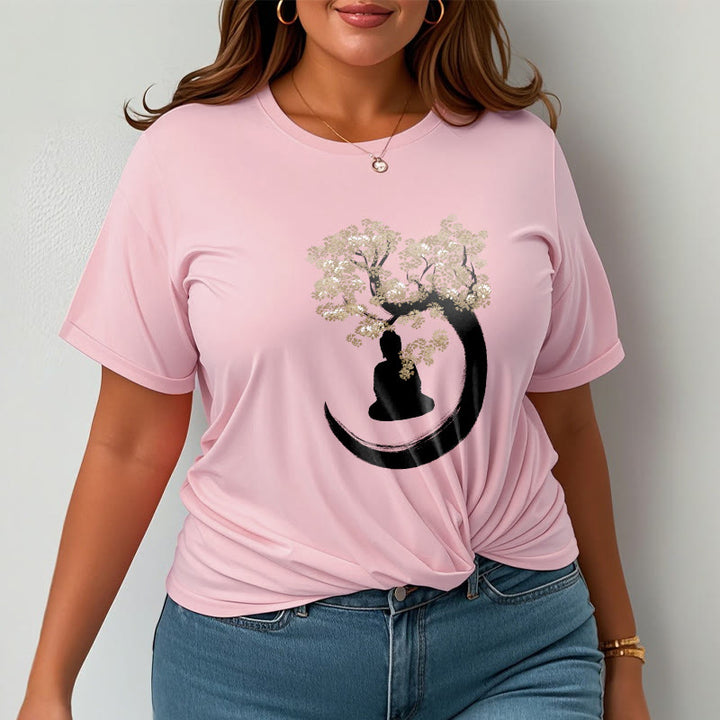 Maglietta in cotone con Buddha Stones Buddha seduto sotto l'albero