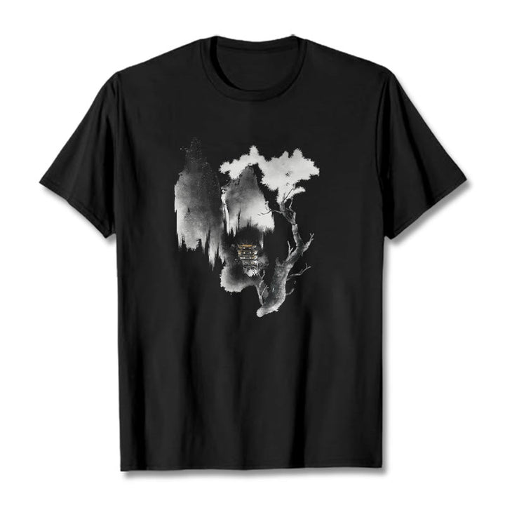 Maglietta con motivo Buddha Stones Pavilion Tree Geese Around The Mountains - Nero - 2XL - image 6