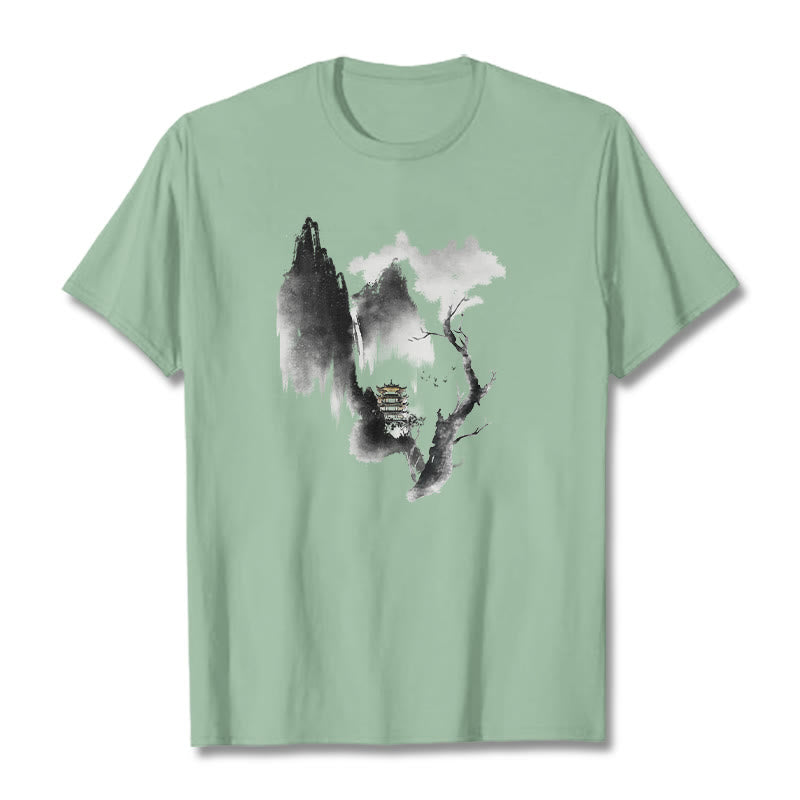 Maglietta con motivo Buddha Stones Pavilion Tree Geese Around The Mountains - Verde pallido - 2XL - image 15