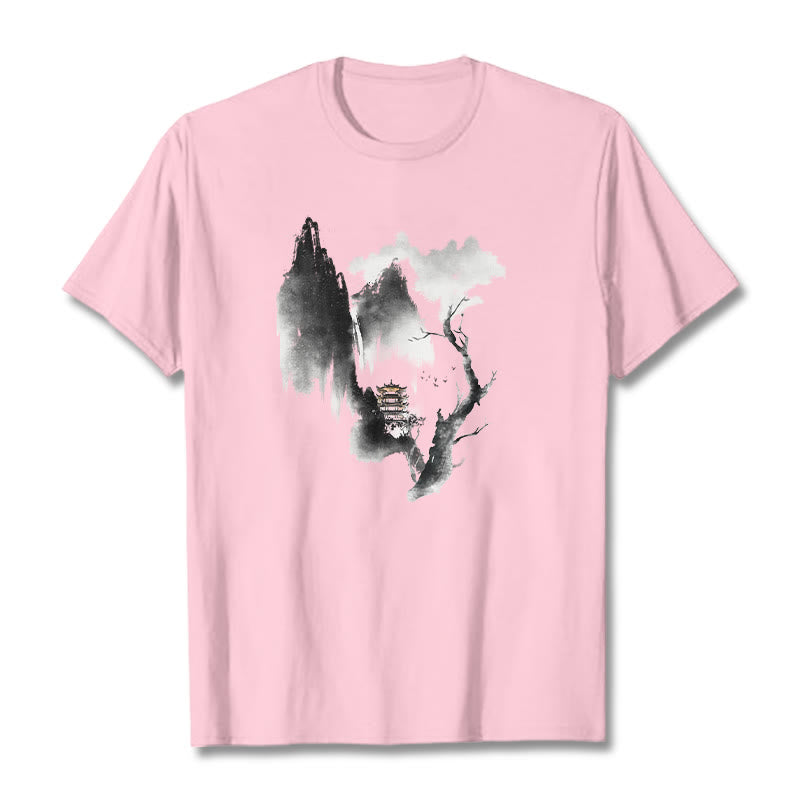 Maglietta con motivo Buddha Stones Pavilion Tree Geese Around The Mountains - Rosa chiaro - 2XL - image 13
