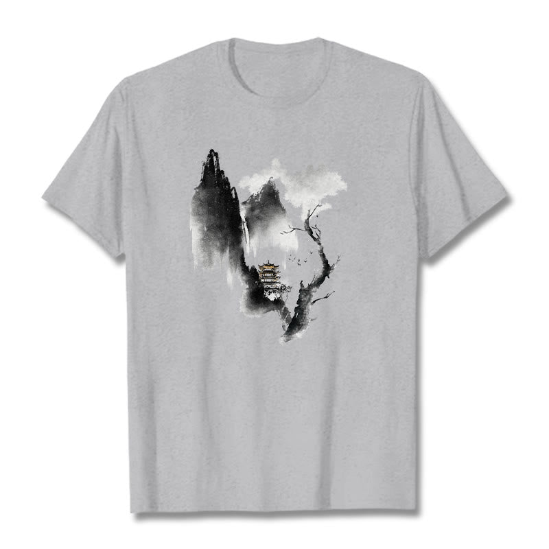 Maglietta con motivo Buddha Stones Pavilion Tree Geese Around The Mountains - Grigio chiaro - 2XL - image 1
