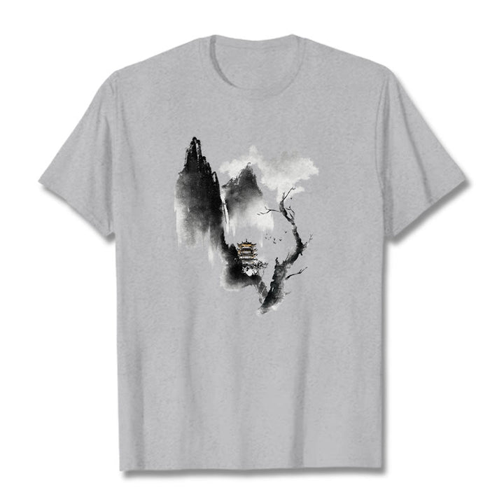 Maglietta con motivo Buddha Stones Pavilion Tree Geese Around The Mountains - Grigio chiaro - 2XL - image 1
