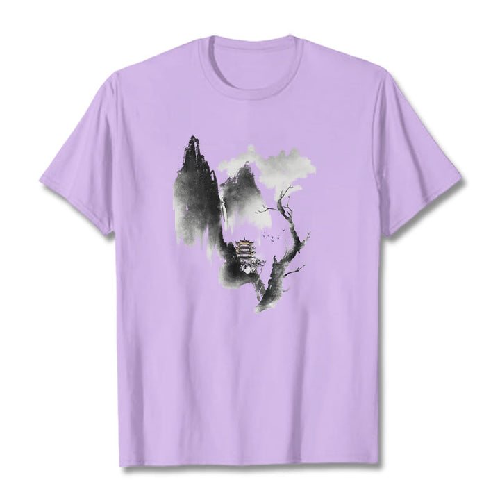 Maglietta con motivo Buddha Stones Pavilion Tree Geese Around The Mountains - Prugna - 2XL - image 17