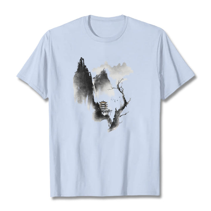 Maglietta con motivo Buddha Stones Pavilion Tree Geese Around The Mountains - Ciano chiaro - 2XL - image 20
