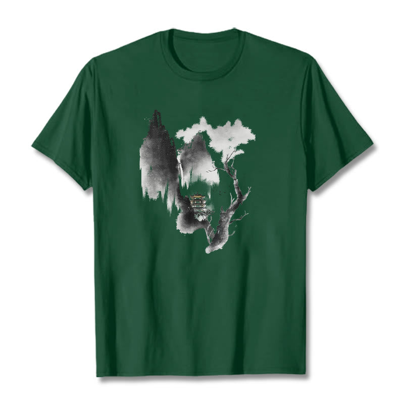 Maglietta con motivo Buddha Stones Pavilion Tree Geese Around The Mountains - Verde foresta - 2XL - image 12