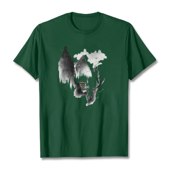 Maglietta con motivo Buddha Stones Pavilion Tree Geese Around The Mountains - Verde foresta - 2XL - image 12