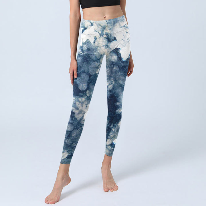 Leggings da palestra con stampa acquerello, motivo Buddha Stones Blue Lily Flowers, pantaloni da yoga da donna - image 5