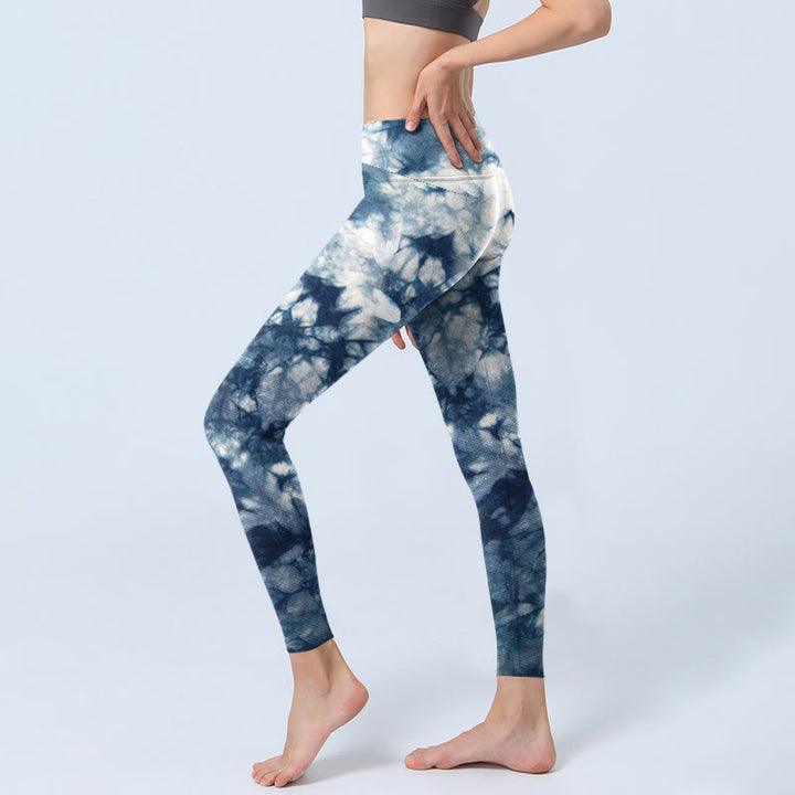 Leggings da palestra con stampa acquerello, motivo Buddha Stones Blue Lily Flowers, pantaloni da yoga da donna - image 2