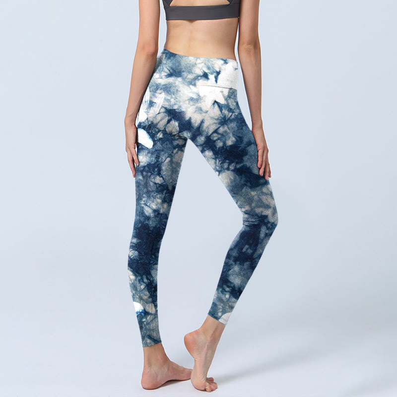 Leggings da palestra con stampa acquerello, motivo Buddha Stones Blue Lily Flowers, pantaloni da yoga da donna - image 4
