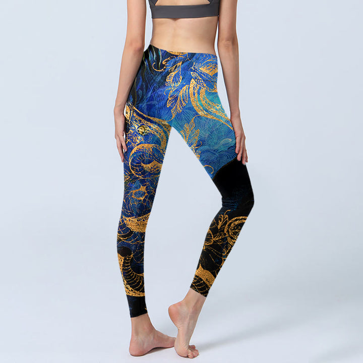 Leggings da palestra con stampa di foglie di fiori di farfalla di serpente nero Buddha Stones, pantaloni da yoga da donna - image 5