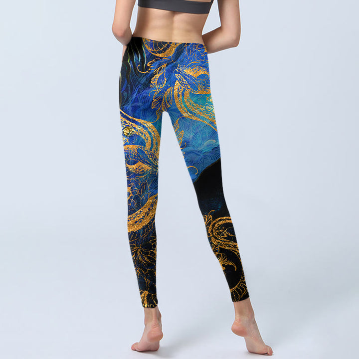 Leggings da palestra con stampa di foglie di fiori di farfalla di serpente nero Buddha Stones, pantaloni da yoga da donna - image 7