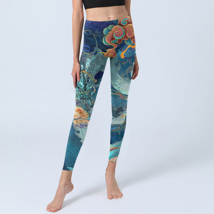 Leggings da palestra con stampa Buddha Stones Blue Dragon e nuvole di buon auspicio, pantaloni da yoga da donna - image 5