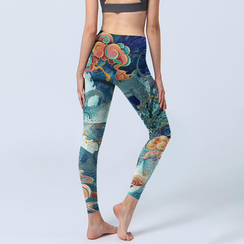 Leggings da palestra con stampa Buddha Stones Blue Dragon e nuvole di buon auspicio, pantaloni da yoga da donna - image 4
