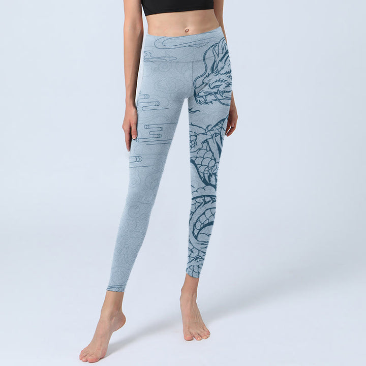 Leggings da palestra con stampa Buddha Stones Blue Soaring Dragon Swirling Clouds Pantaloni da yoga da donna - image 6