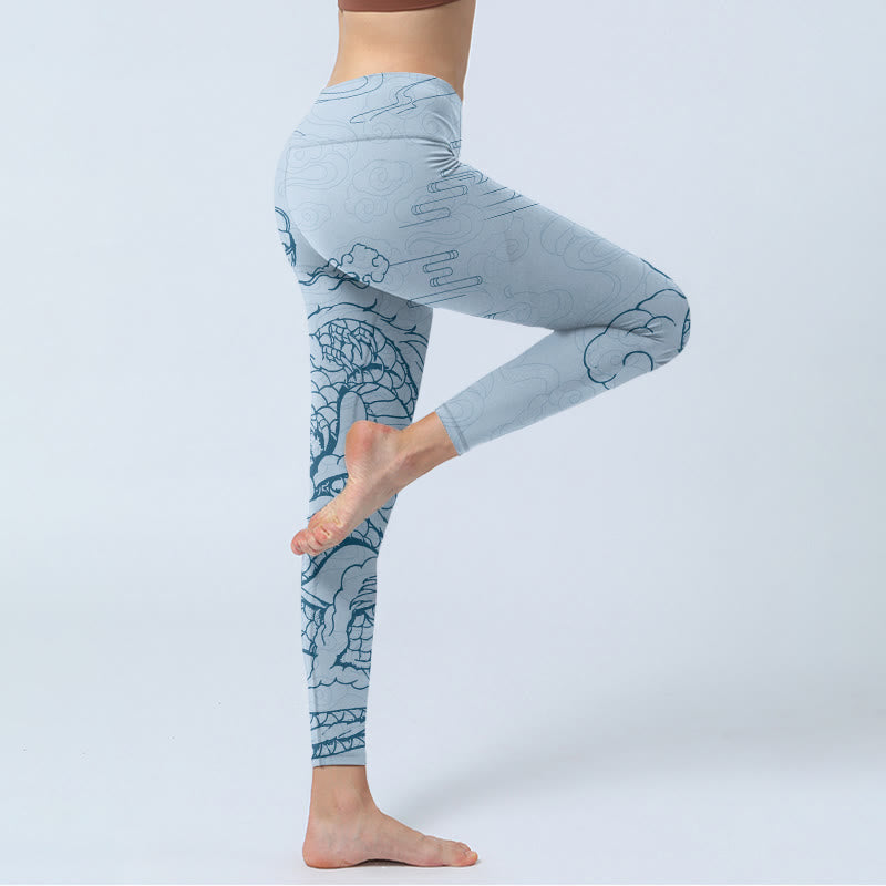 Leggings da palestra con stampa Buddha Stones Blue Soaring Dragon Swirling Clouds Pantaloni da yoga da donna - image 4