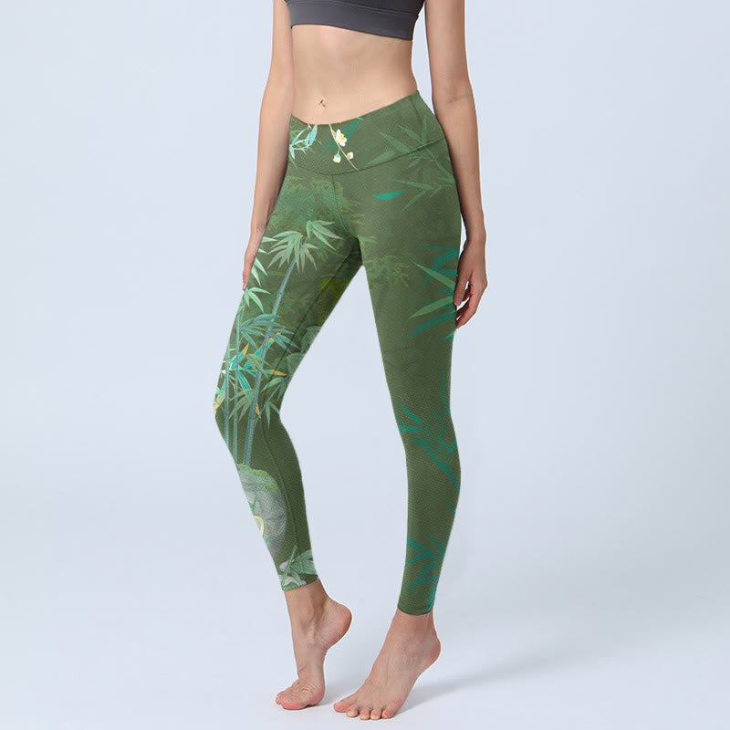 Leggings da palestra con stampa di fiori di roccia di bambù verde Buddha Stones Pantaloni da yoga da donna - SeaGreen - US18, UK/AU22, EU50 (4XL) - image 1