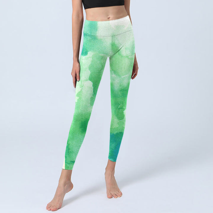 Leggings da palestra con motivo Buddha Stones Green Ink Wash, pantaloni da yoga da donna - image 6
