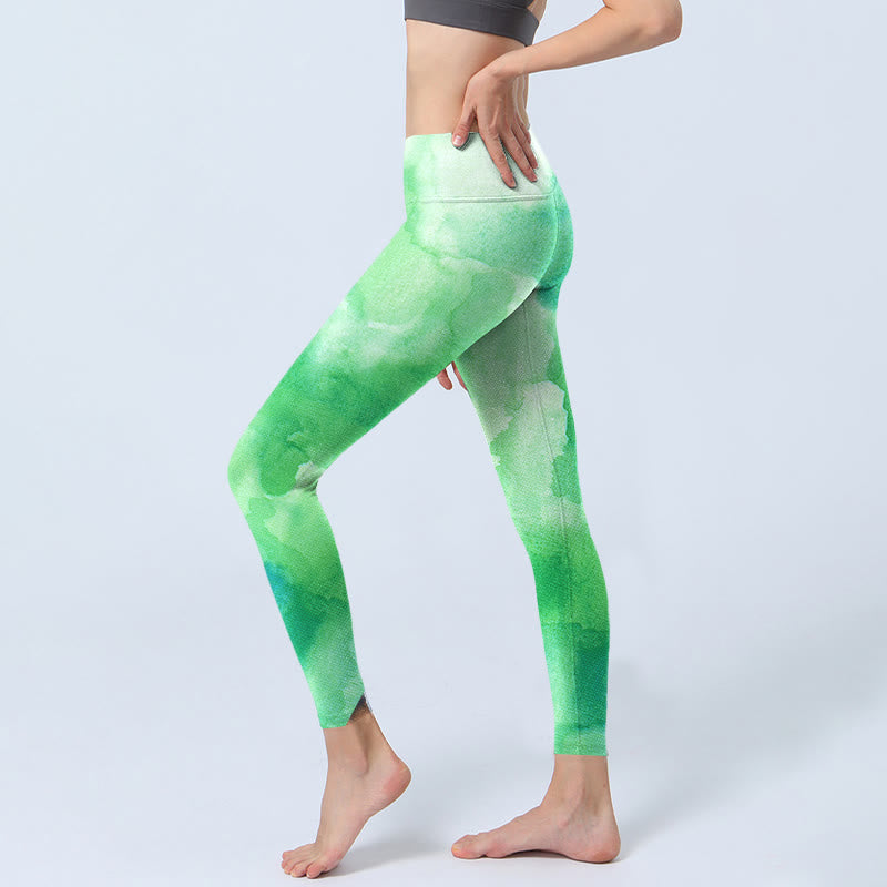 Leggings da palestra con motivo Buddha Stones Green Ink Wash, pantaloni da yoga da donna - image 3