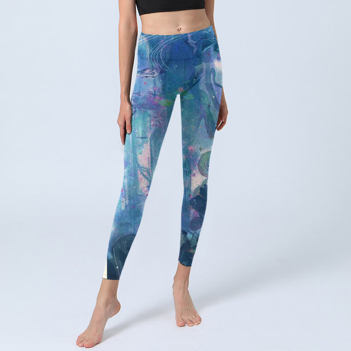 Buddha Stones Fiori di Loto Foglie Uccelli Leggings da Palestra Pantaloni da Yoga da Donna - image 6