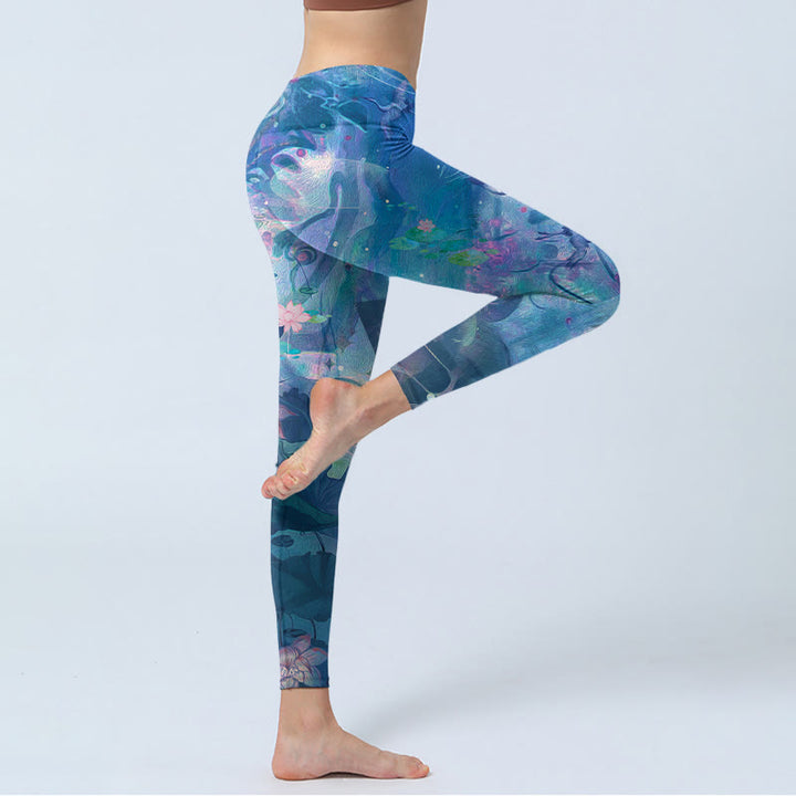 Buddha Stones Fiori di Loto Foglie Uccelli Leggings da Palestra Pantaloni da Yoga da Donna - image 3