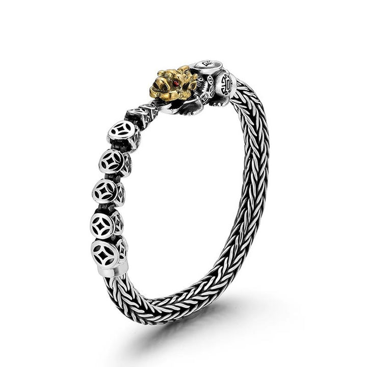 Buddha Stones 925 Sterling Silver PiXiu Monete di rame Lingotto Ricchezza Bracciale Bangle