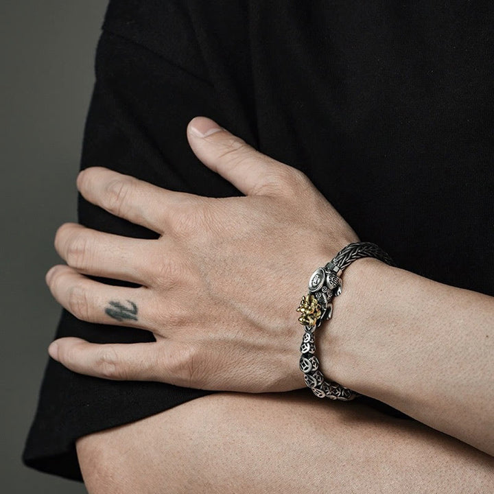 Buddha Stones 925 Sterling Silver PiXiu Monete di rame Lingotto Ricchezza Bracciale Bangle