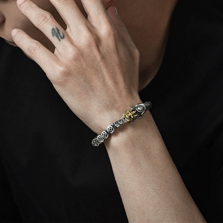 Buddha Stones 925 Sterling Silver PiXiu Monete di rame Lingotto Ricchezza Bracciale Bangle