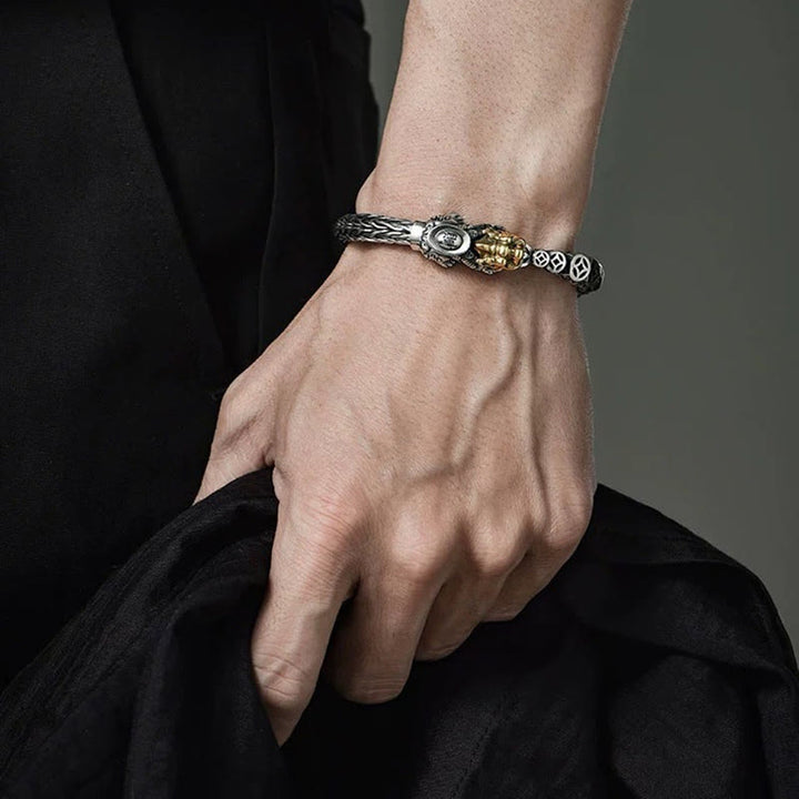 Buddha Stones 925 Sterling Silver PiXiu Monete di rame Lingotto Ricchezza Bracciale Bangle